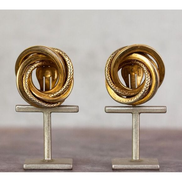 80s Vintage Womens Chunky Gold Tone Tiered Circle Hoop Clip On Earrings Chic 90s - Picture 1 of 4